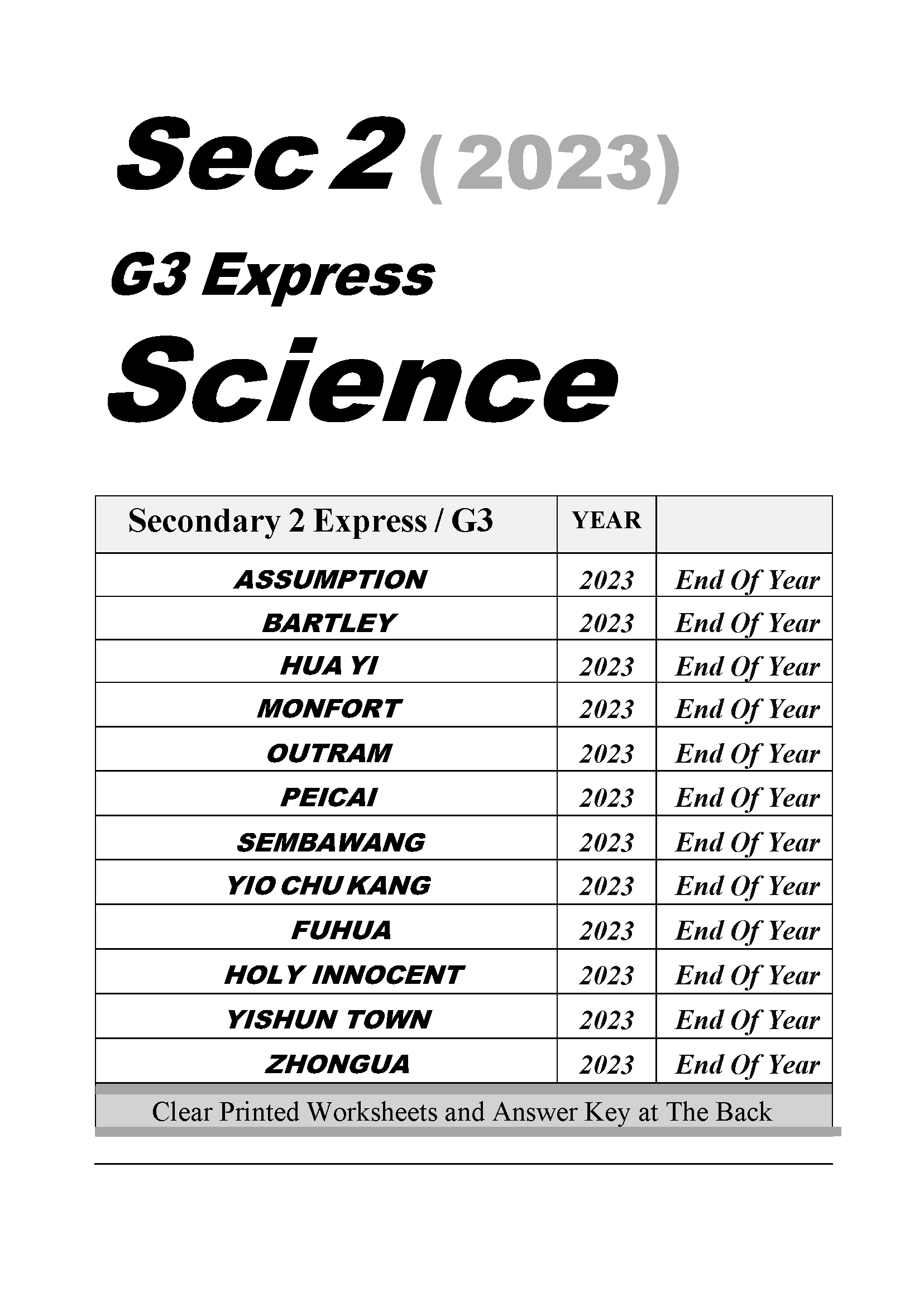 2023 Secondary 2 Express Science (G3-General 3) - SOFT COPY