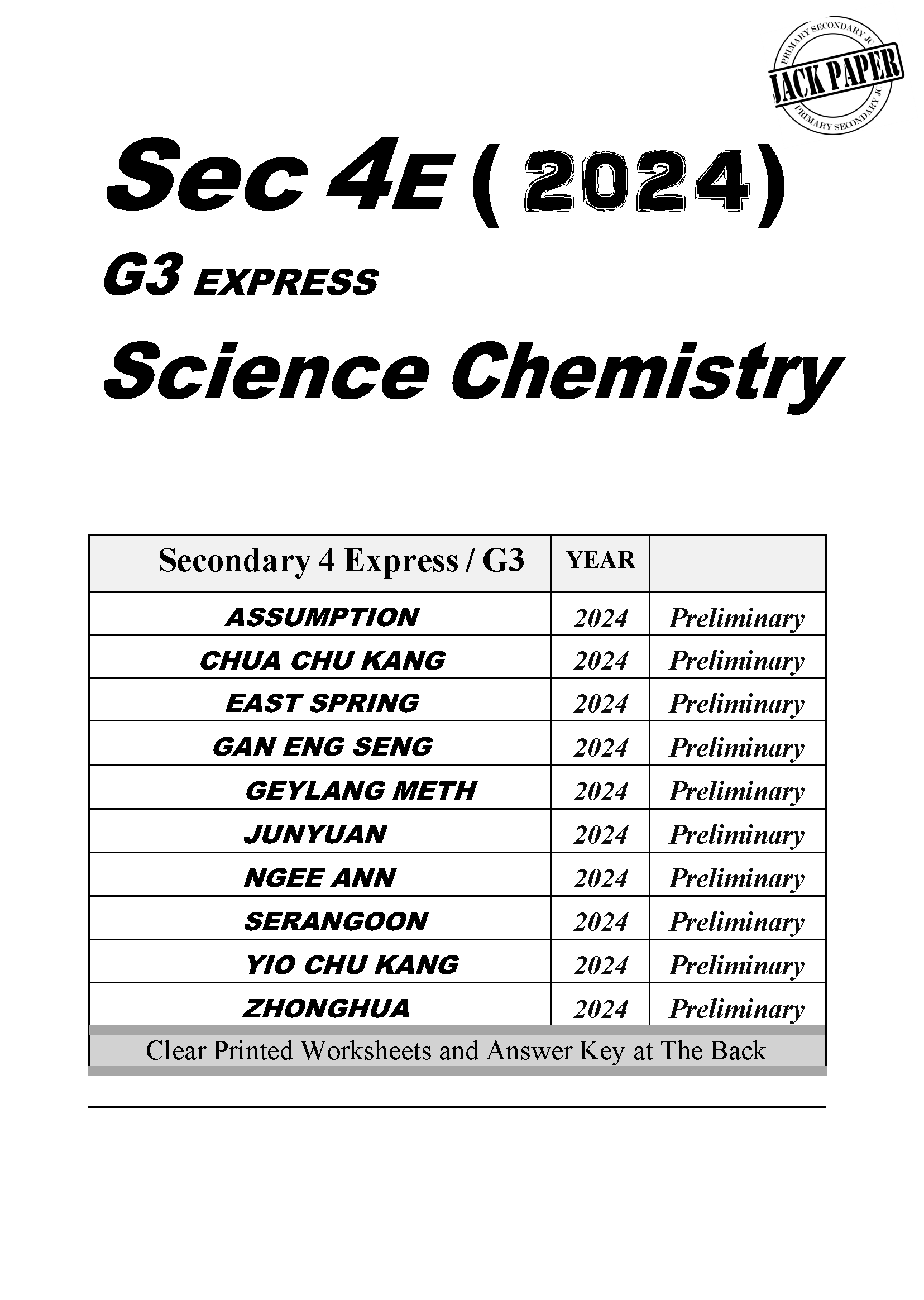 2024 Secondary 4 Science Chemistry (G3-General 3) SOFT COPY